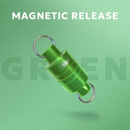 SF Strongest Magnetic Net Release Magnetic Keychain Fly Fishing Net Retractor Magnet Clip Holder Retractor with Retractable Coiled Lanyard Carabiner - color: Green Magnet+ Black Aluminum Alloy Hook
