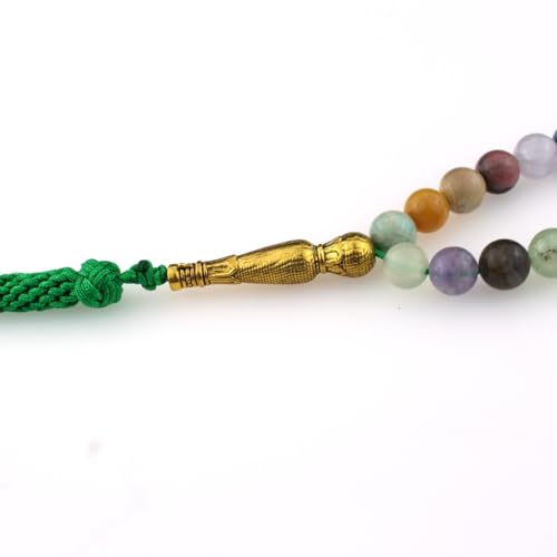 Muslims Islamic Dhikr 99 Tasbeeh Tasbih Prayer Beads, Colorful Agate Stone Beads with Tassel