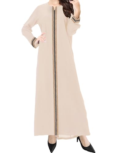 WSPLYSPJY Embroidered Abaya Muslim Dresses for Women Prayer Robe - color: Light Khaki, size: X-Large