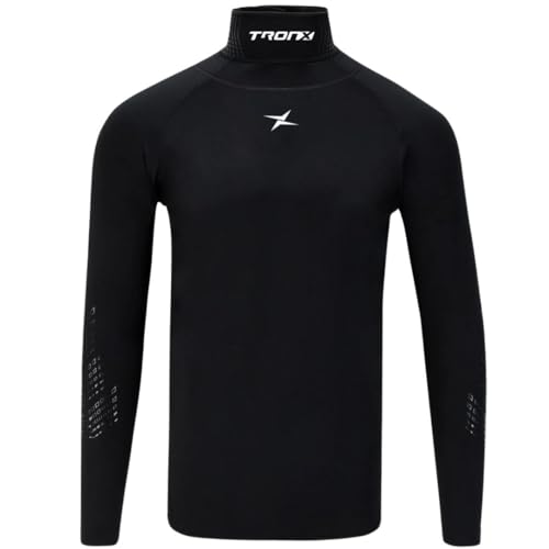 TronX Compression Hockey Shirt with Neckguard - Long Sleeves Neck Guard Neck Protect for Men Adult & Youth Boys - size: X-Large, style: Youth