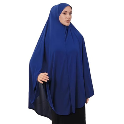 Women Muslim Ramadan Hijab Ready to Wear Long Scarf Jersey Turban Islamic Khimar Abaya Eid Prayer Scarf Saudi Niqab - color: Navy Blue
