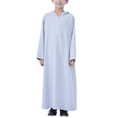 Xiaojmake Dubai Abaya Thobe Elegant Ramadan for Boys Zip Arabic Prayer Clothes with Pockets Islamic Muslim Outfits 3-15Y - color: Gray, size: 3-4T