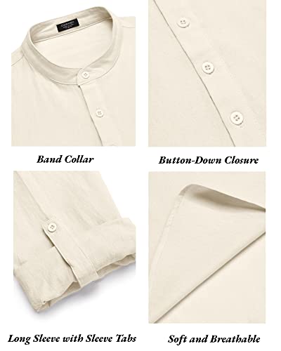 COOFANDY Men's 2 Pieces Cotton Linen Set Long Sleeve Henley Shirts Casual Beach Pants With Pockets Summer Yoga Outfits - color: Beige, size: XX-Large