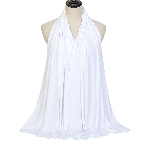 GSHLLO Long Soft Hijab Scarf Muslim Jersey Head Scarf Solid Color Hijab Modal Cotton Head Wrap Simple Headscarf White - color: White