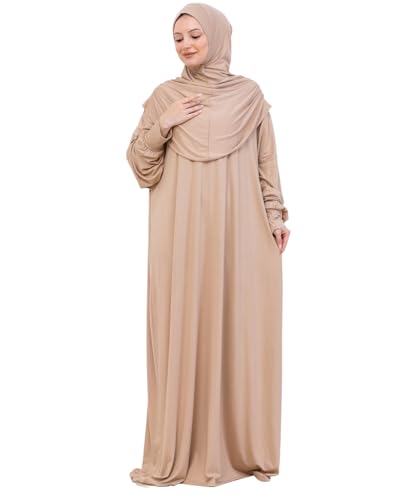 Prien Prayer Dress For Women, Cotton Muslim Abaya, Soft Hijab, Elegant Turkish Islamic Wear For Eid, Ramadan, Umrah, Hajj - color: Deep Mink