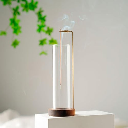 Incense Holder for Sticks, Anti-Ash Flying Incense Burner with 30 Incense Sticks, Detachable Glass Ash Catcher (Wood, Brown-2Pcs) - color: Brown-2pcs