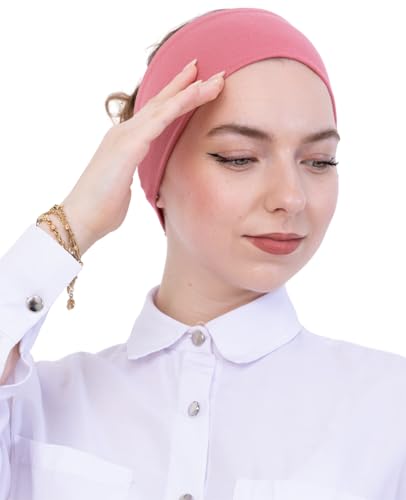 Prien Women Cotton Hijab Cap, Stretchy Head Cover, Pre-Sewn Inner Muslim Scarf Undercap, Non Slip Headband for Daily Wear - color: Dusty Rose