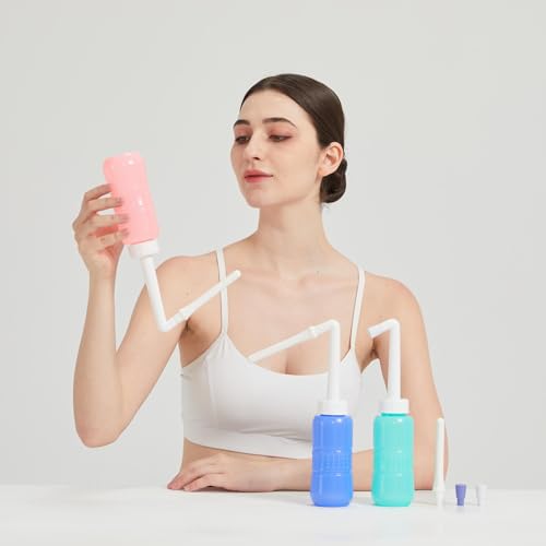 2pcs-Pack Peri Bottle 2IN1 Vaginal Douche- Postpartum and Perineal Care -Portable Hand Held 300ml Travel Bidet Sprayer for Women or Men -Handheld Jet Spray Bottle for Toilet-Portable Bidet-Blue+Pink - size: 2 pcs x 300 ml