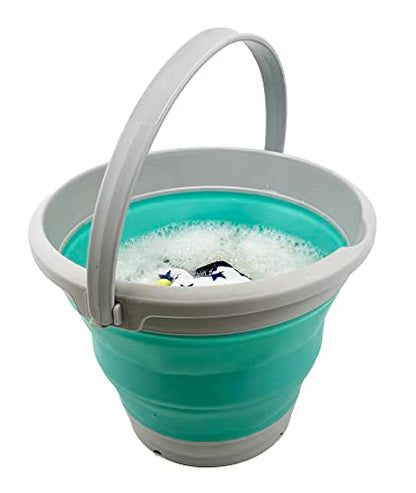 SAMMART 5.5L (1.4 Gallon) Set of 2 Collapsible Plastic Bucket - Foldable Round Tub - Portable Fishing Water Pail - Space Saving Outdoor Waterpot. (Pale Pink + Pine) - color: Pale Pink + Pine