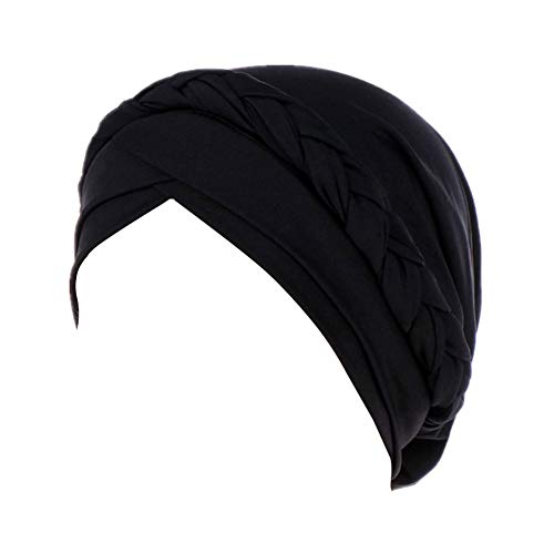 Fxhixiy Silky Braid Turban Cap for Women Cancer Chemo Beanie Hijab Headwear - color: Black