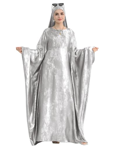 Luxury Dubai Style Abaya and Hijab Set, Breathable Modest Prayer Dress with Belt Loose Fit Muslim Robe - color: Pearl White, size: Medium(1)