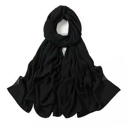 Heavy Not Easily See Through Long Chiffon Hijab Scarf for Women, Amazing Smooth Muslim Head Scarves - color: Black