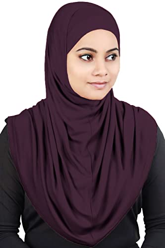 MyBatua Women's 2-Piece Al-Amira Hijab with Under Scarf/Cap/Bonnet in Soft Viscose Jersey, Ready to Wear HJ-129 - color: Dark Burgundy