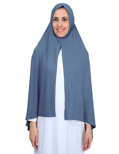 Non-See Through Instant Jersey Cotton Hijab Scarf for Women, Ready to Wear Muslim Head Scarf - color: Jean Blue