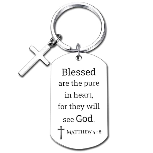 GiftYou Inspirational Scripture Metal Key Chains with Cross Pendant - Bible Verse Keychain Religious Gift for Christian - color: Matthew 5:8