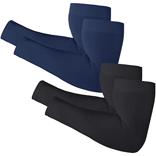 Newbyinn Arm Sleeves for Men Women, Size L - XL, UV Sun Protection Sleeve - color: 2 Pairs: Black + Navy Blue