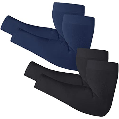 Newbyinn Arm Sleeves for Men Women, Size L - XL, UV Sun Protection Sleeve - color: 2 Pairs: Black + Navy Blue