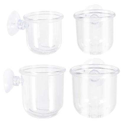 OUNONA 4pcs Acrylic Fish Feeding Cups with Suction Cups, Removable Bait Feeder Containers for Aquarium, Small and Large Sizes, Fish Tank Supply for Betta and Aquatic Pets