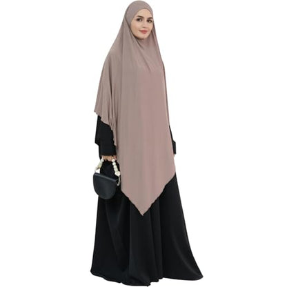 khalat Muslim Stretch Hijab Solid Color Full Cover Hijab for Women V-shaped Fashion Daily Prayer Hijab - color: Mocha