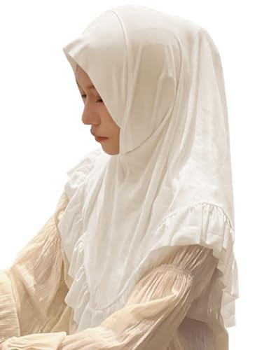 MioCloth Women One Piece Hijabs Elegant Ruffle Trim Soft Beanie Cap Turban Head Wrap Scarf Prayer Veils Headcover - color: Cream White
