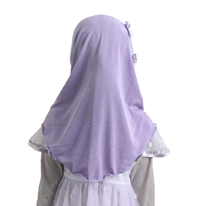 Instant Hijab for Kids Girls Hijabs Muslim Islamic Head Scarf with Rhinestone and Flowers - color: Lavender