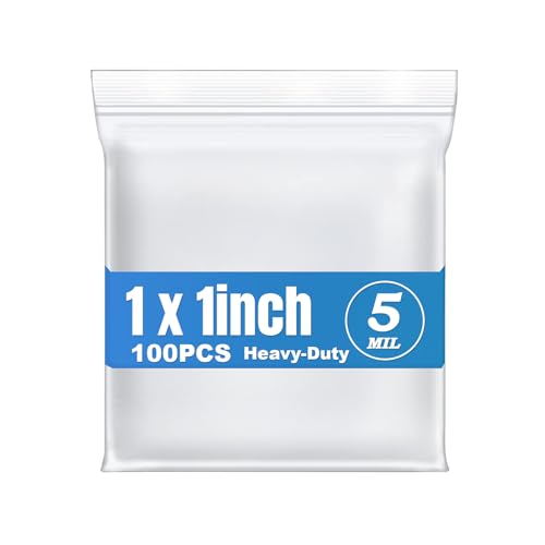 5Mil 1"x1" 100Pcs Small Plastic Bags Resealable Zip Seal Lock Poly Baggies | Macoota Thick Mini Clear Reclosable Zipper Bags for Jewelry,Pills,Earring,Coins.Easy To Pack Diy Materials or Products - size: 1x1inch