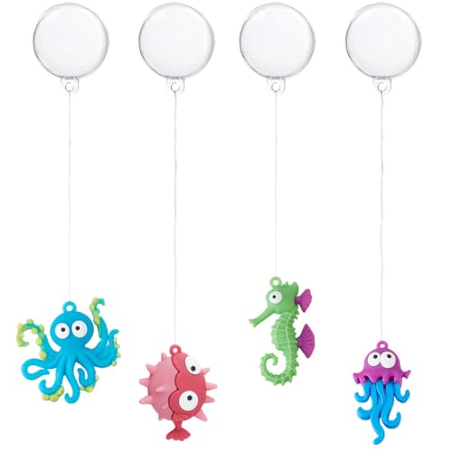 GORGECRAFT 4Pcs 4 Styles Floating Fish Aquarium Decorations Silicone Plastic Cartoon Sea Ocean Animals Octopus Seahorse Device Landscapes Accessories Suitable for All Kinds of Fishes Tanks - style: Mixed Shapes 2