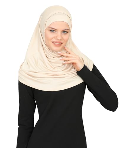 Prien Chic Ready To Wear Hijab For Women, Muslim Long Turban Undercap Set, Instant Scarf, Prayer Clothes For Girls, Abaya - color: Beige
