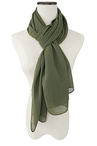 YOUR SMILE for Women Lightweight Breathable Solid Color Soft Chiffon Long Fashion Scarves Sun-proof Shawls Wrap - color: Olive Green