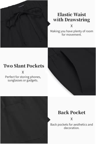 COOFANDY Men's 2 Pieces Cotton Linen Set Long Sleeve Henley Shirts Casual Beach Pants With Pockets Summer Yoga Outfits - color: Black, size: Small