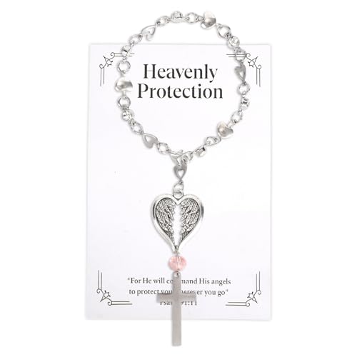 Car Mirror Hanging Cross Ornament with Card, Steering Wheel Cross Charm Accessory Christian Rearview Mirror Accessories with Angel Wings Pendant for Car Decoration Gift