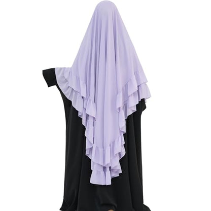 khalat Women's Hijab Chiffon Hijab for Women Muslim 2 Layers Ruffle Lightweight Large Hijab - color: Light Purple