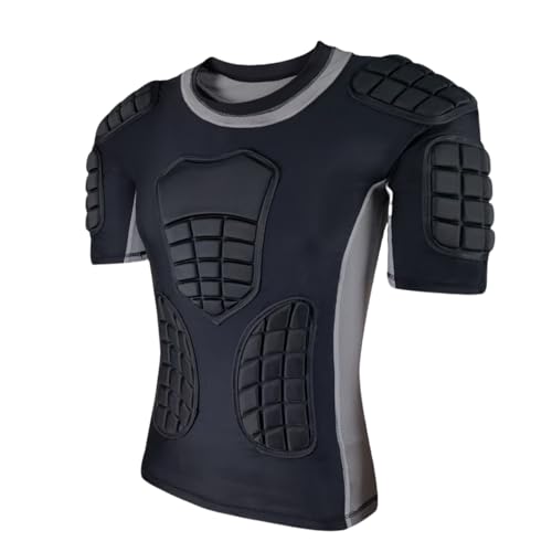 Topeter Men’s Padded Football Shirt with Chest, Rib, Back, Shoulder Pads, Impact Protection Shirts for Rugby, Baseball - size: Large, style: Gray