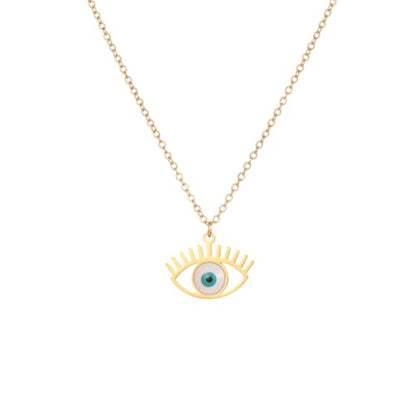 Stainless Steel Hebrew CHAI Necklace | Hand of Fatima Pendant | Turkish Evil Eye Charm | Israel Map Blessing Necklace | Protection Jewelry for Women men Include a Gift Box - color: Gold-Eye-1250