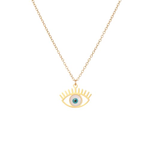 Stainless Steel Hebrew CHAI Necklace | Hand of Fatima Pendant | Turkish Evil Eye Charm | Israel Map Blessing Necklace | Protection Jewelry for Women men Include a Gift Box - color: Gold-Eye-1250
