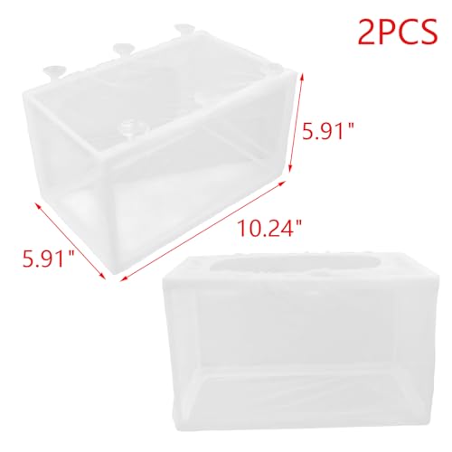 MY MIRONEY 2PCS 10.24" x 5.91" x 5.91" Fish Tank Breeder, White | Nylon Fish Incubator Mesh Box Aquarium Fish Fry Hatchery Breeder with Suction Cups - style: 10.24" x 5.91" x 5.91"; White; without Divider