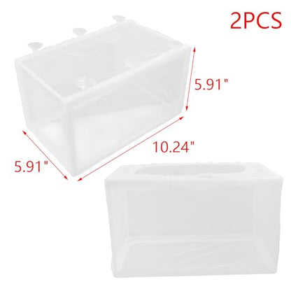 MY MIRONEY 2PCS 10.24" x 5.91" x 5.91" Fish Tank Breeder, White | Nylon Fish Incubator Mesh Box Aquarium Fish Fry Hatchery Breeder with Suction Cups - style: 10.24" x 5.91" x 5.91"; White; without Divider