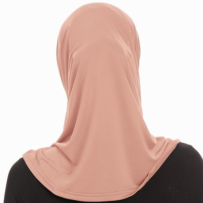 Plain Ready To Wear Amira Hijab for Women - Muslim Instant Amira Jersey Scarf – Soft Muslim One Piece Instant Hijab Headscarf - color: Light Brown