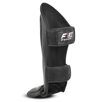 FF MMA Shin in Step Guards Padded Muay Thai Leg Protection for Kickboxing Training Sparring Leg Guards Adjustable Boxing Shininstep x2 - color: Black (Yellow Logo), size: Large/XL