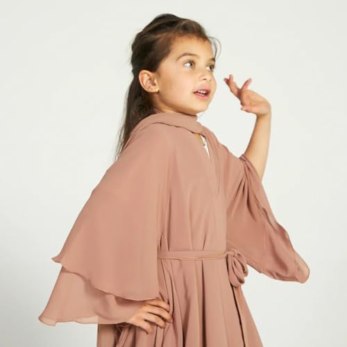 AWIBMK Kids Girls Abayas layered Chiffon Cardigan Dubai Kaftan Prayer Dress Muslim Islamic Robe Ramadan Kimono Outfit - color: Khaki, size: 4-5T