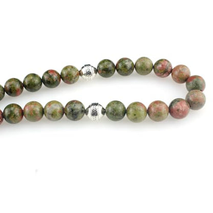 Muslims Islamic Dhikr 33 Tasbeeh Tasbih Prayer Beads, Flower Green Stone Beads with Tassel