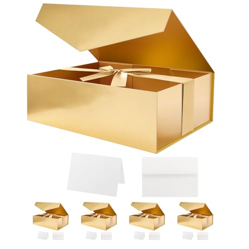 HAPPY POTATO 5 Gold Large Magnetic Gift Boxes with Ribbon 11.5x8.1x3.8 Inch - color: Gold-Side Ribbon-11.5x8.1x3.8 Inches-Pack of 5