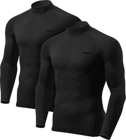 TSLA Men's Thermal Long Sleeve Compression Shirts, Mock/Turtleneck Winter Sports Running Base Layer Top - color: 2pack Black, size: XX-Large