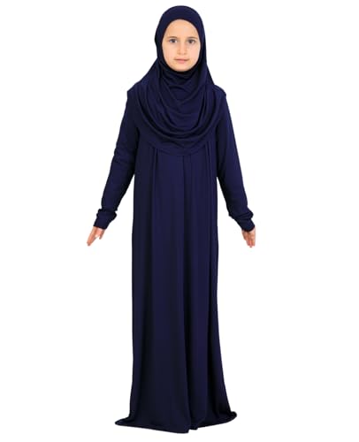 Prien Kids Muslim Prayer Dress With Hijab & Pouch, Soft Viscose Abaya For Girls, Islamic Clothes, Robe For Eid, Ramadan - color: Navy Blue