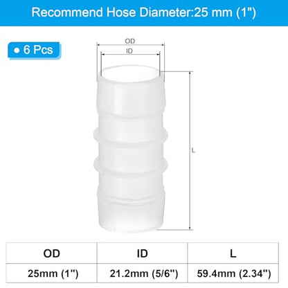 PATIKIL 1" 6 Pcs Plastic Hose Barb Fittings, Reducer Tube Fittings Pipe Adapter Union Splicer Joint Kit for Air Gas Water System Liquid Fuel Line Aquarium Tube Pump - size: 1",(1.1"x2.34")