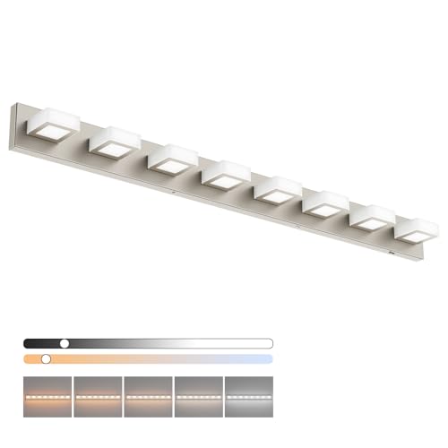 Ralbay 52inch Brushed Nickel Vanity Lights 8 Lights Dimmable 5 Color Temperature Acrylic Modern LED Bathroom Vanity Lighting Fixtures Brushed Nickel - color: Brushed Nickel-5 CCT, size: 52 inch