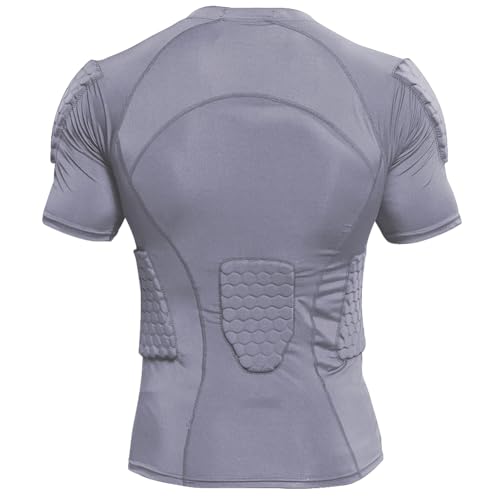 Zicac Men's Sports Shock Rash Guard Compression Padded Shirt Soccer Basketball Protective Gear Chest Rib Guards - color: Grey Padded Shirt, size: Medium