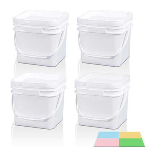 Bucket with Lid - 4 Packs Square Plastic Storage Containers, Food Safe with Handle, Airtight Pressure Lids for Kitchen & Home (White, 0.8 gal) - color: White, size: 0.8 gal