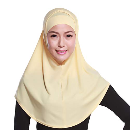 XISAOK Womens 2 Piece Solid Color Amira Jersey Muslim Hijab Soft Cotton Stretch Head Scarf with Tube Inner Underscarf Cap Hood White