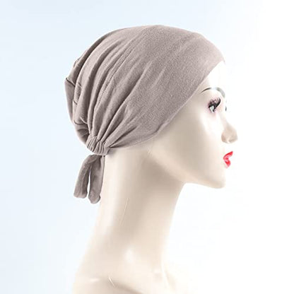 Jersey Hijab Muslim Elastic Band Ethnic Lace up Small Cap Tube Turban Soft Breathable Stretchy for Women - color: 07#_q
